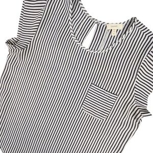 Meraki Top Women Large Black White Striped Cap Sleeve Pocket Blouse Office Prep